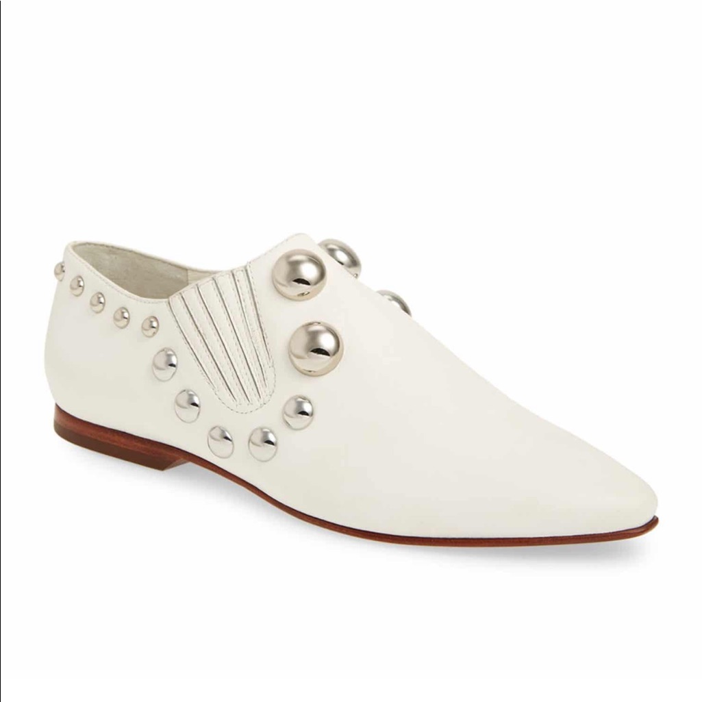 Tory Burch Nib White Leather Blythe Stud Loafers